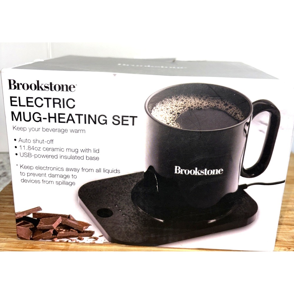 BROOKSTONE Multi Electric Mug Heating Set Mug & Lid Charger Manual Included
